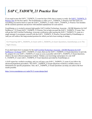 SAP C_TADM70_21 Practice Test