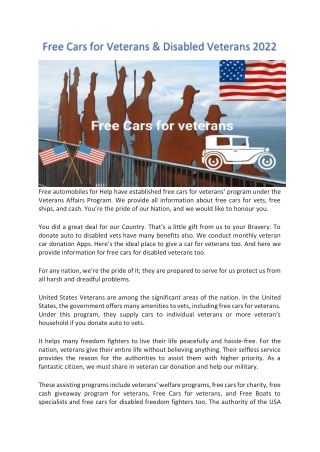 Free Cars for Veterans & Disabled Veterans 2022