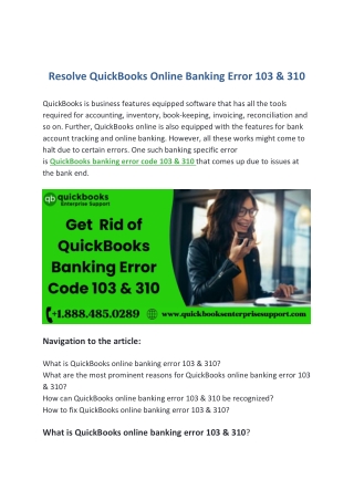 Resolve QuickBooks Online Banking Error 103 & 310