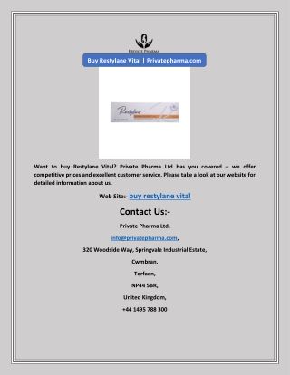 Buy Restylane Vital | Privatepharma.com