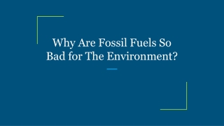 Why Are Fossil Fuels So Bad for The Environment?