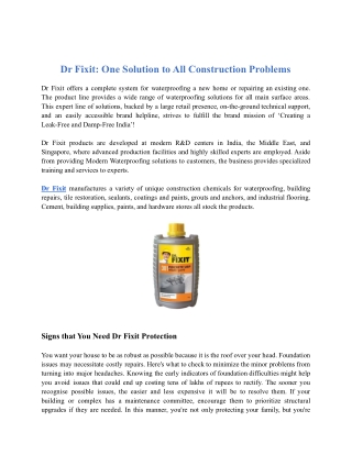 Dr Fixit- One Solution to all construction problems