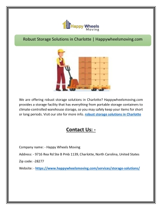 Robust Storage Solutions in Charlotte | Happywheelsmoving.com