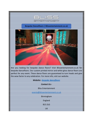 Bespoke Dancefloors | Blissentertainment.co.uk