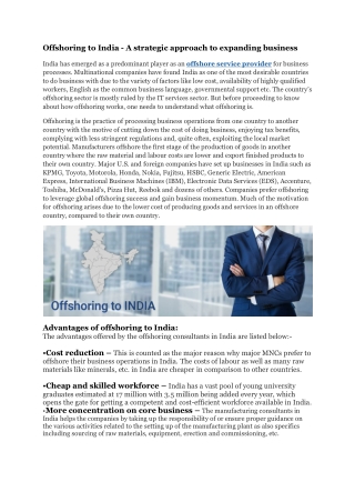 Offshoring Service Provider in India - Industry experts