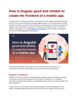How is Angular good and reliable to create the frontend of a mobile app..docx