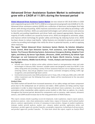 Advanced Driver Assistance System Market is estimated to grow with a CAGR of 11