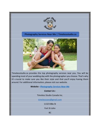 Photography Services Near Me | Timelessstudio.ca
