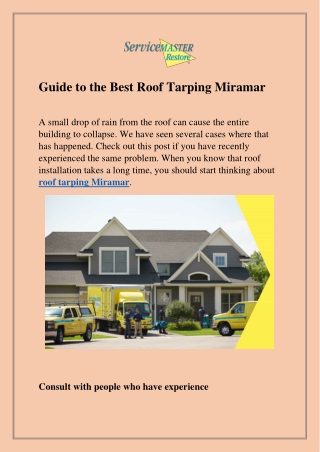 Guide to the Best Roof Tarping Miramar