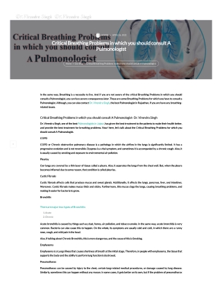 Critical Breathing Problems in which you should consult A Pulmonologist