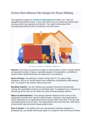 Factors that influence the charges for House Shifting