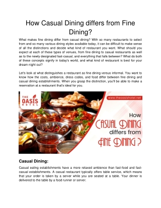 The Oasis Hotel - How Casual Dining differs from Fine Dining