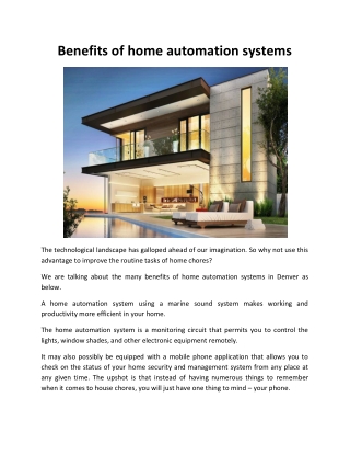 Benefits of home automation systems