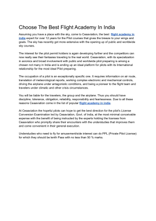 Best Flight Academy In India