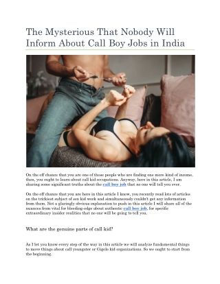 The Mysterious That Nobody Will Inform About Call Boy Jobs In India