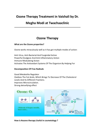 Ozone Therapy Treatment in Vaishali by Dr Megha Modi at Twachaaclinic