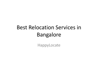Best Relocation Services in Bangalore