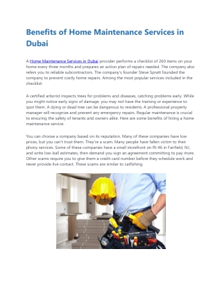Benefits of Home Maintenance Services in Dubai