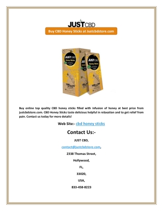 Buy CBD Honey Sticks at Justcbdstore.com