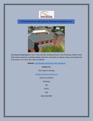 Flat Roofing Contractors Near Roseburg | Roseburgroofingandgutters.com