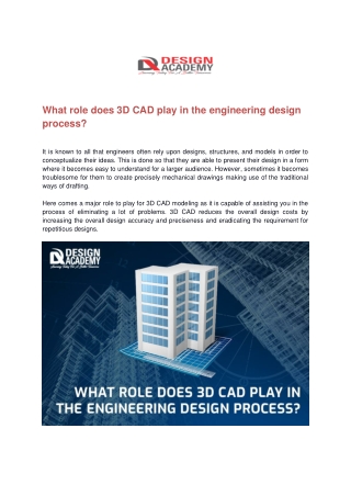 What role does 3D CAD play in the engineering design process