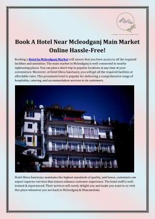 Hotel In Mcleodganj Market
