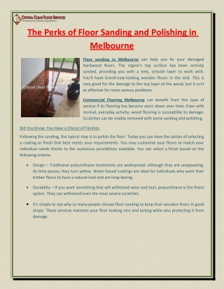 The Perks of Floor Sanding and Polishing in Melbourne