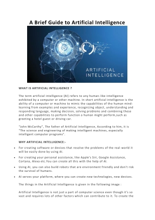 A Brief Guide to Artificial Intelligence