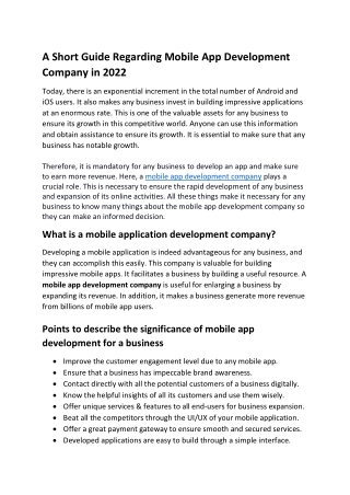 A Short Guide Regarding Mobile App Development Company in 2022