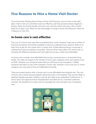 Five Reasons to Hire a Home Visit Doctor