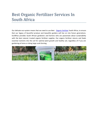 Best Organic Fertilizer Services In South Africa