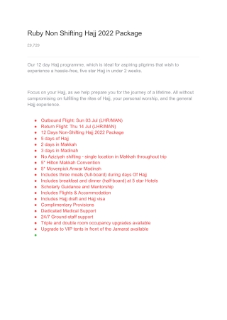 UK Ruby Non Shifting Hajj 2022 Package