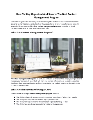 How To Stay Organized And Secure - The Best Contact Management Program?