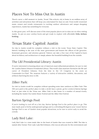 Places Not To Miss Out In Austin