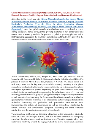 Global Monoclonal Antibodies (mAbs) Market Analysis, Size, Share, Trends