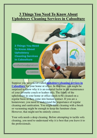 3 Things You Need To Know About Upholstery Cleaning Services in Caboolture