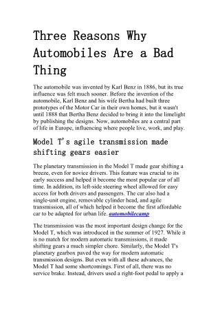 Three Reasons Why Automobiles Are a Bad Thing