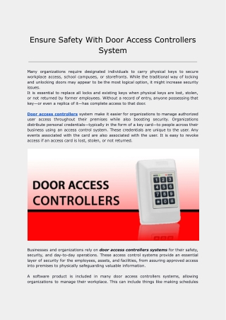 Ensure Safety With Door Access Controllers System