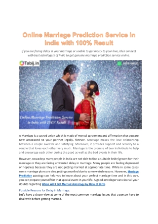 Online Marriage Prediction Service in India with 100% Result-converted