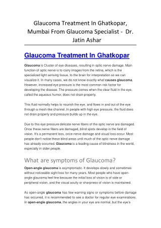 Glaucoma Treatment In Ghatkopar, Mumbai From Glaucoma Specialist - Dr. Jatin Ashar