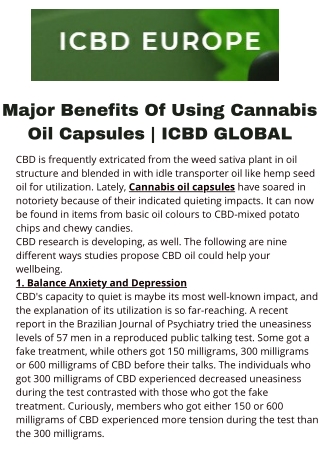 Major Benefits Of Using Cannabis Oil Capsules