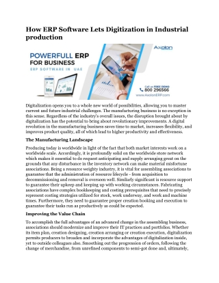 How ERP Software Lets Digitization in Industrial production