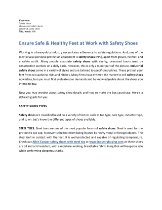 Ensure Safe & Healthy Feet at Work with Safety Shoe