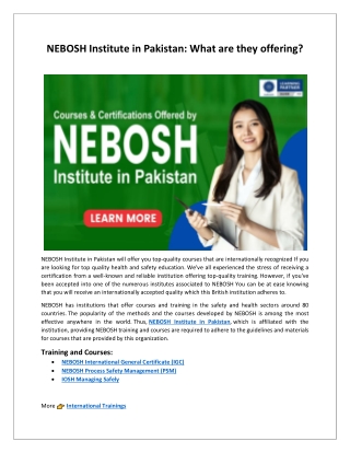 NEBOSH Institute in Pakistan - What are they offering