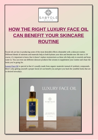 How the Right Luxury Face Oil Can Benefit Your Skincare Routine