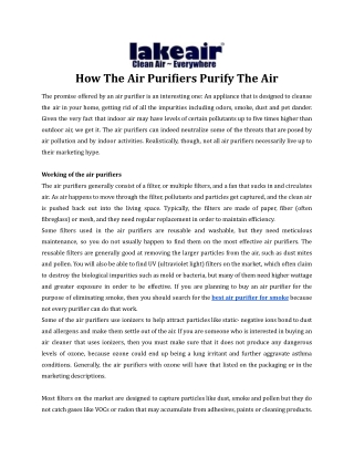 How The Air Purifiers Purify The Air