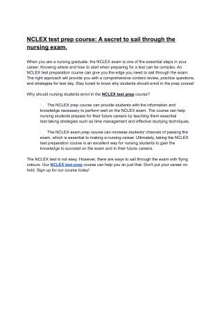 NCLEX test prep course_ A secret to sail through the nursing exam