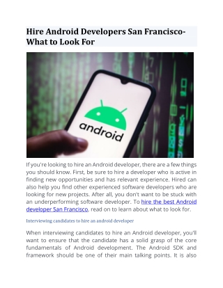 Hire Android Developers San Francisco