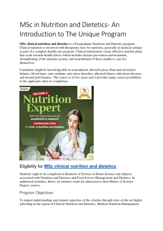 MSc in Nutrition and Dietetics - An Introduction To The Unique Program