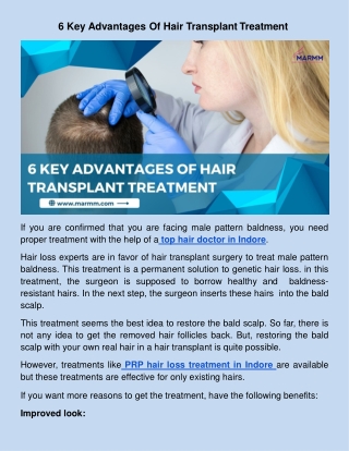 6 Key Advantages Of Hair Transplant Treatment